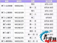 澳门航空最新航班通知：2020年6月1-30日期间以下航班将会维持 以上航班！